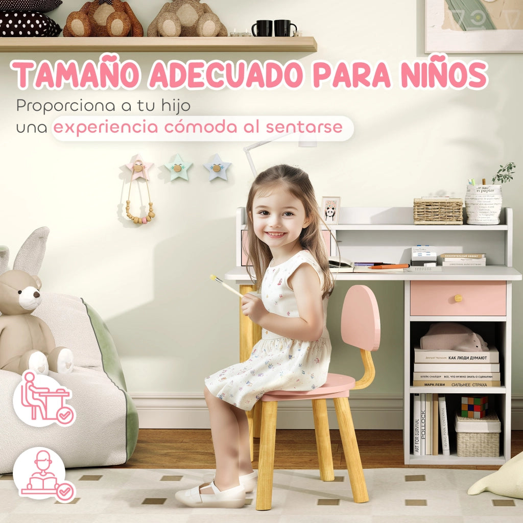 Scrivania per bambini con sedia e cassetti ¨C Xylo ¨C Rosa e bianco con ripiani