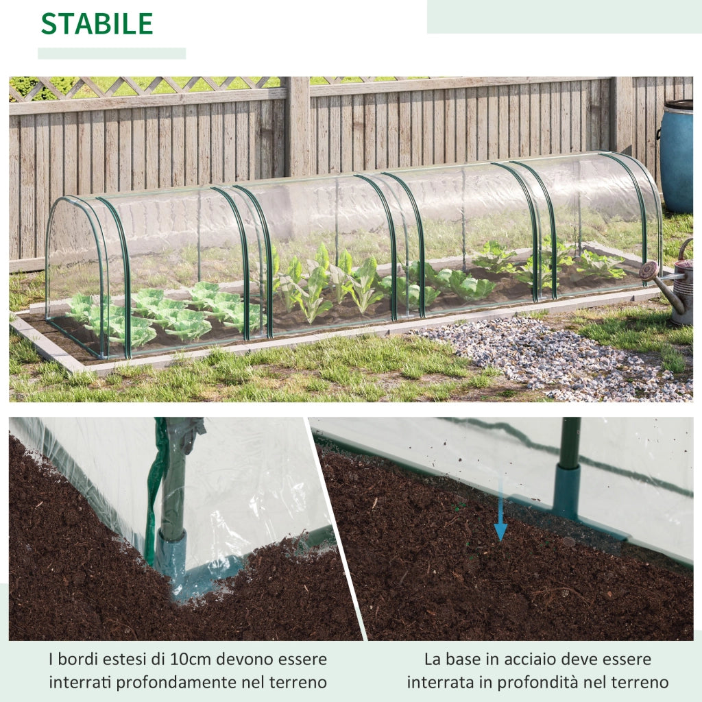 Serra a Tunnel Giardino ¨C Xylo ¨C Acciaio PVC Impermeabile Anti UV 4 Porte 395x100x80cm