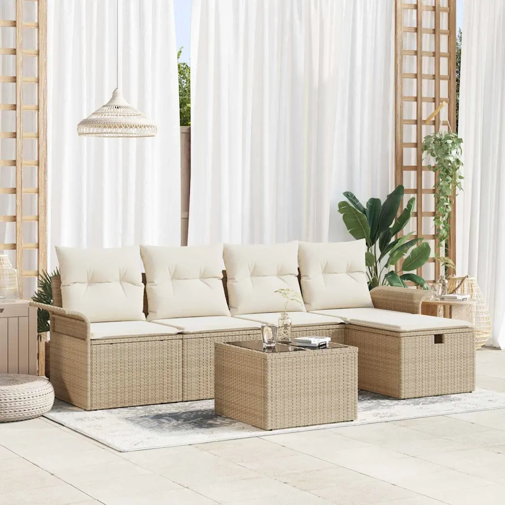 Set Divano da Giardino con cuscino 6 pcs Beige Poly Rattan