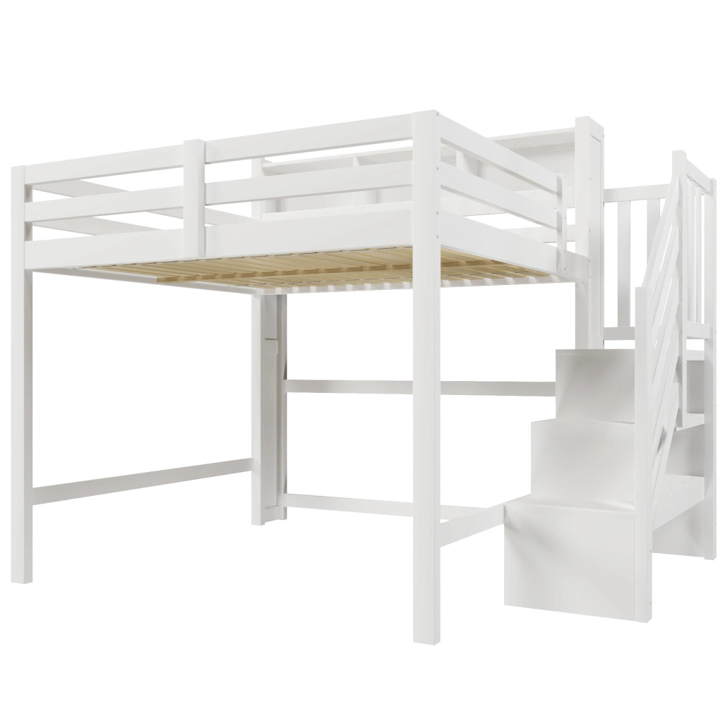 Letto a castello 140x200 cm con LED; scala con contenitore e protezioni; bianco