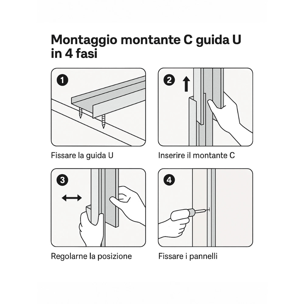 Montante c standard lungo 1 m profilo preforato sp 0,6 mm fissaggio cartongesso *** pezzi 8, misure 27 x 48 x 27 mm, ...