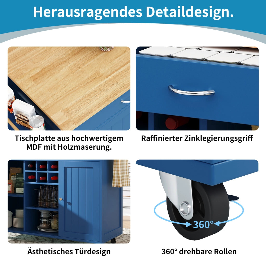 CARRELLO DA CUCINA 102x45x92 cm Blu in MDF e metallo