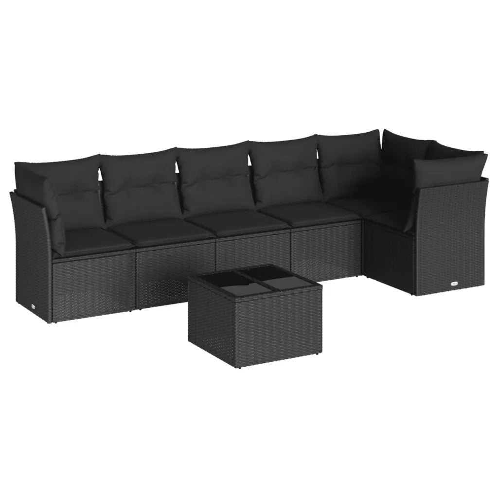 Set Divani da Giardino con Cuscini 7pz Nero Polyrattan