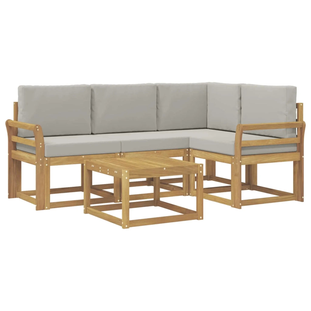 Set di divani da esterno 5 pz Bianco e Grigio Chiaro Poliestere 3387595