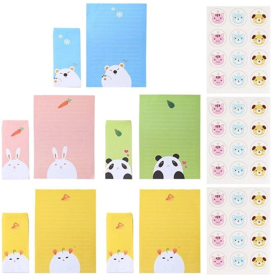Papier da Carta con Disegno di Animali - Blocchi da Scrivere - Etichette - Carte d'Invito - Carte di Augurio - 5 Pezzi - Carta di Alta Qualità - Carta da Scrivere