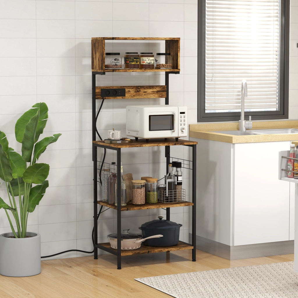 Scaffale da Cucina con Presa di Corrente e Caricatori USB ¨C Xylo ¨C Marrone 60x42x153 cm