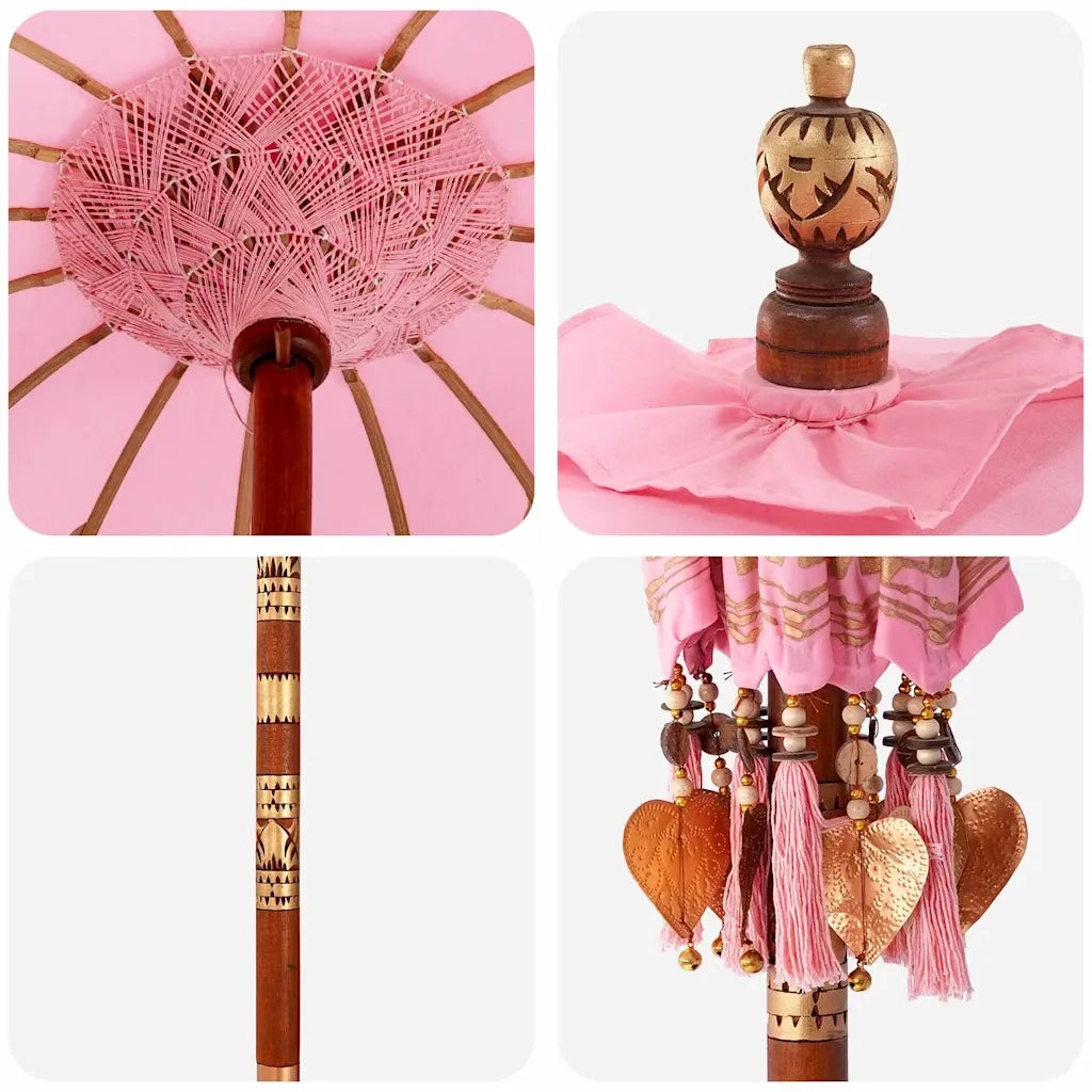 Parasol con Base Rosa e Marrone 250 cm Cotone e Legno 3356916