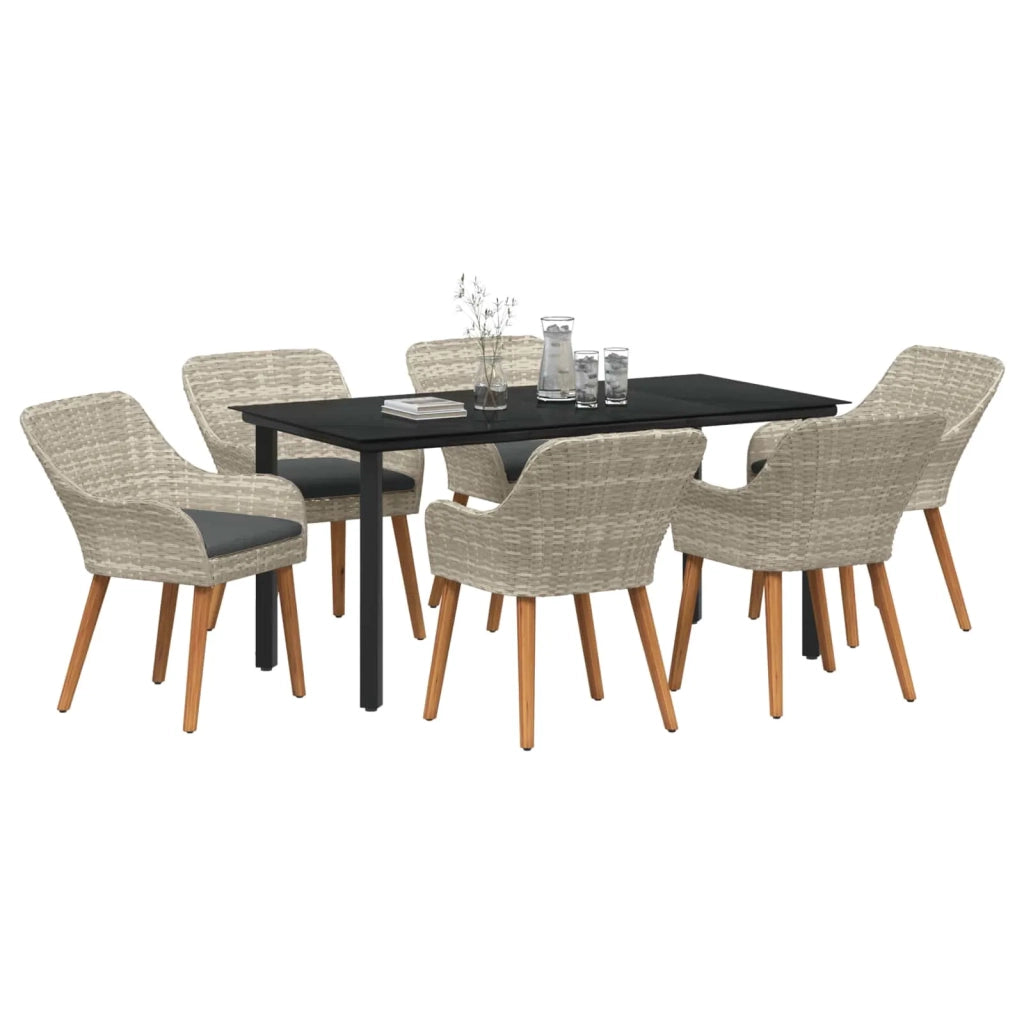 Set da Pranzo per Giardino 7 pcs Grigio chiaro polyrattan