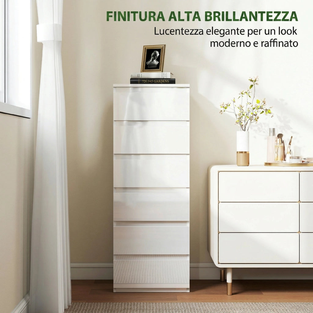 Comodino 6 Cassetti ¨C Minimal ¨C Bianco Lucido