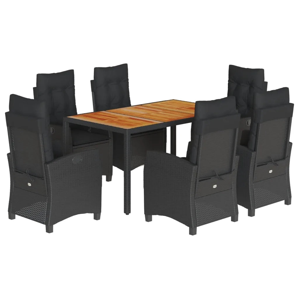 Set da Pranzo da Giardino 7 pz Nero con Cuscini in Polyrattan