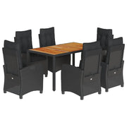 Set da Pranzo da Giardino 7 pz Nero con Cuscini in Polyrattan