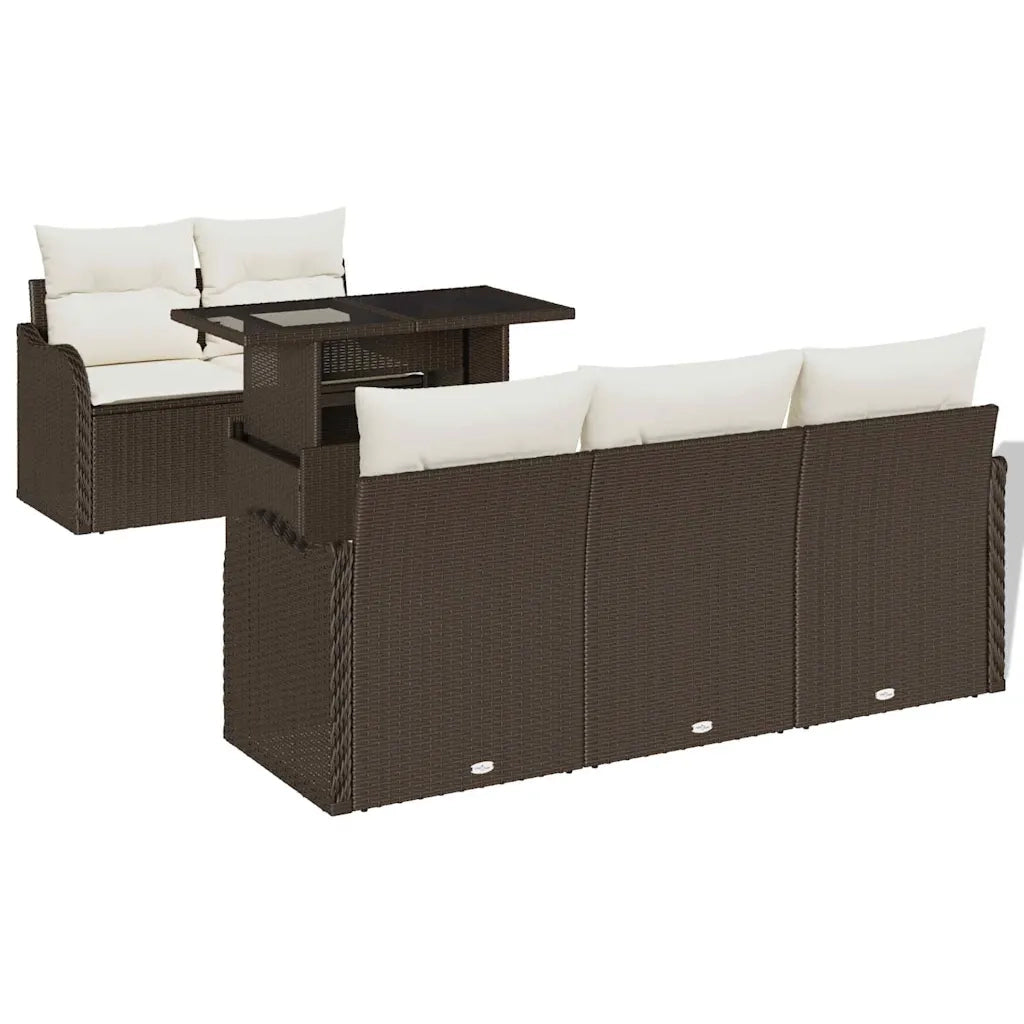 Set Divano da Giardino con cuscino 6 pcs Marrone polyrattan