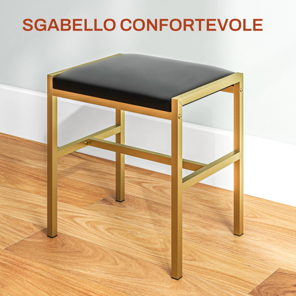 Toeletta Trucco con Specchio 10 Lampadine e Sgabello Imbottito, con 2 Cassetti e Ripiani ¨C Minimal ¨C Nero