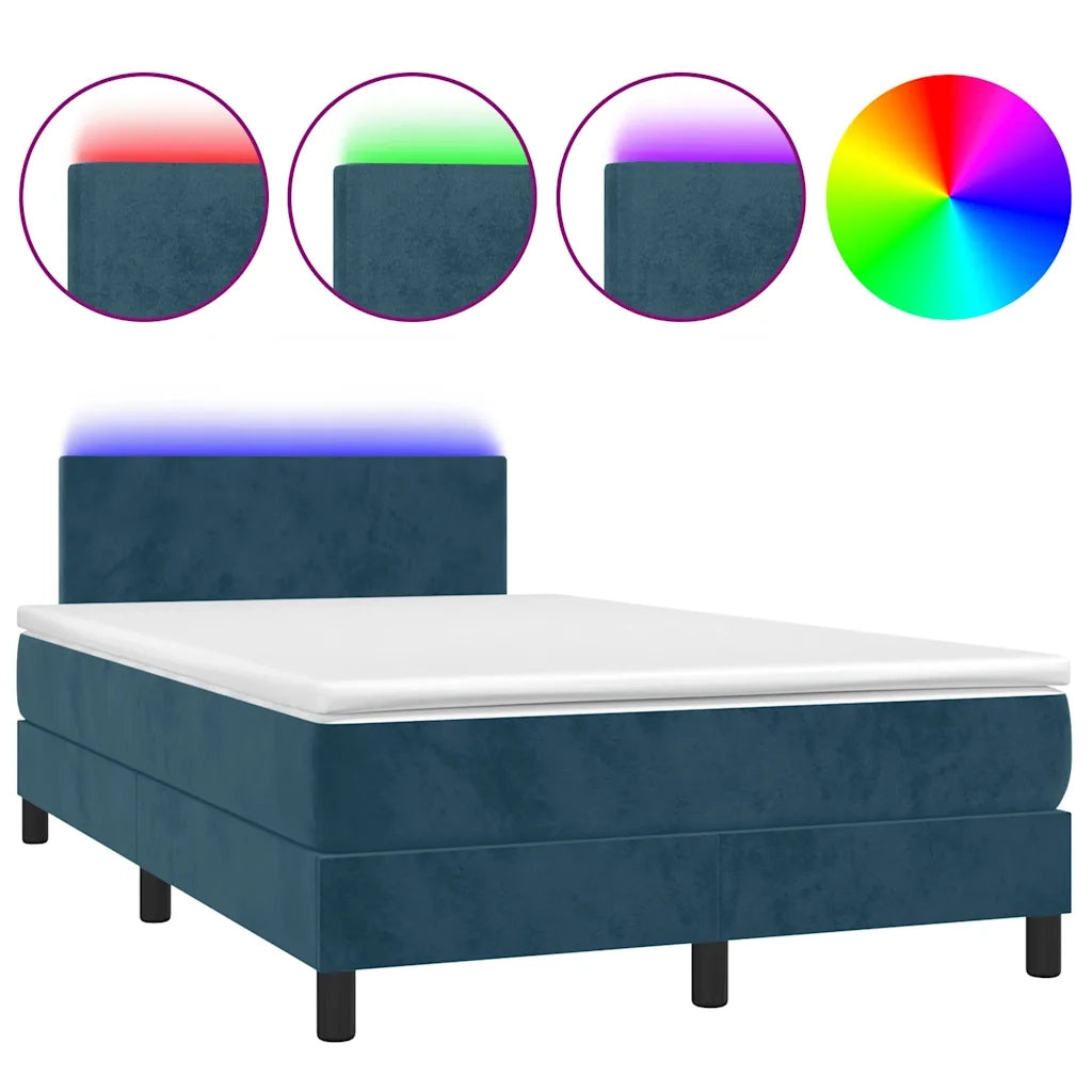 Letto a Molle con Materasso e LED Blu Scuro 120x190 cm in Velluto