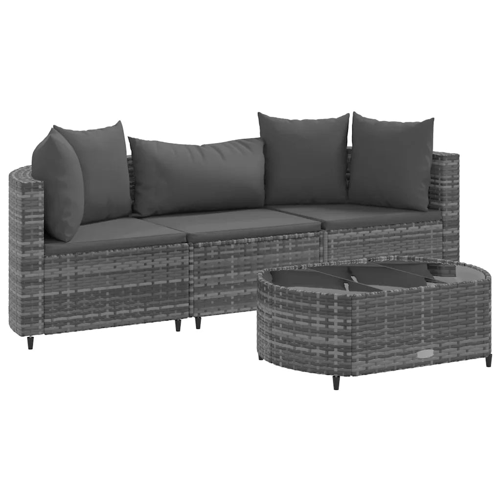 Set Divani da Giardino 4 pz con Cuscini in Polyrattan Grigio 3308362