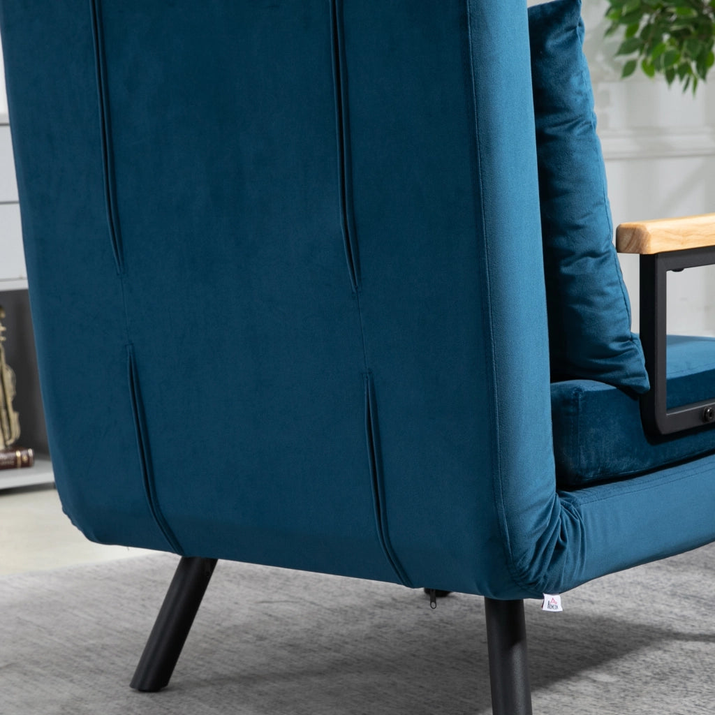 Divano letto 1 posto ¨C zephmum ¨C blu, velluto, legno