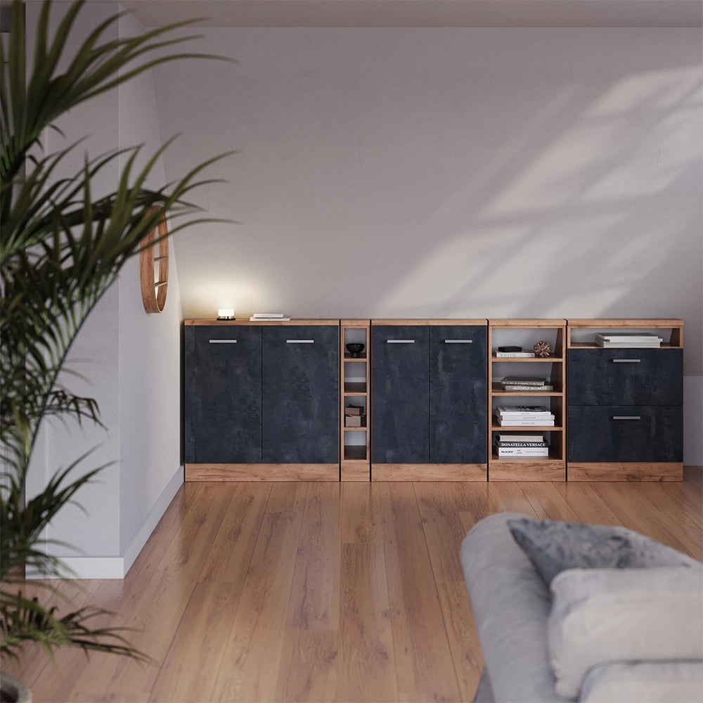Mobile sottotetto Rion Calce nera/Rovere dorato con 2 cassetti Vicco