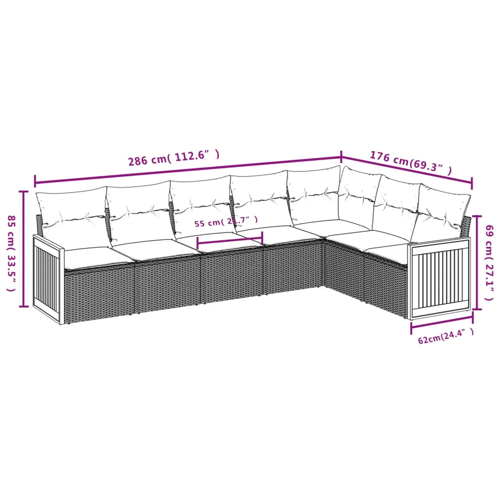 Set Divani da Giardino con Cuscini 7pz Nero Polyrattan 3227708
