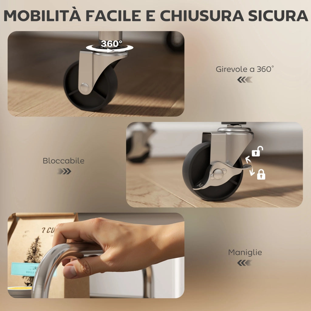 Carrello Multiuso a 4 Livelli ¨C zephmum ¨C Acciaio Inox, 60x35x77 cm