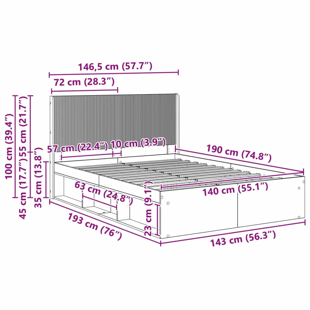 Letto da camera | Struttura del letto con stoccaggio e testata 3 pcs