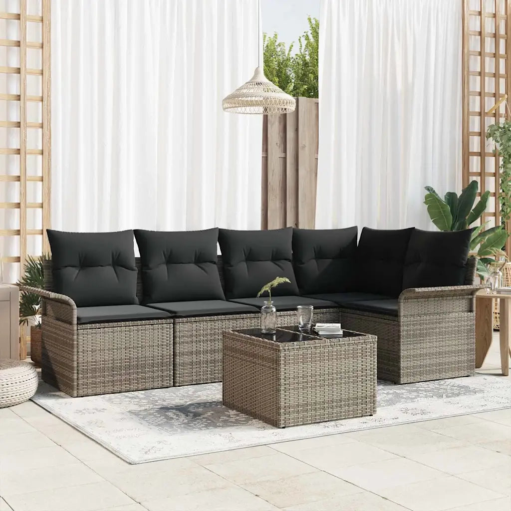 Set Divano da Giardino con cuscino 6 pcs Grigio Poly Rattan 3354038