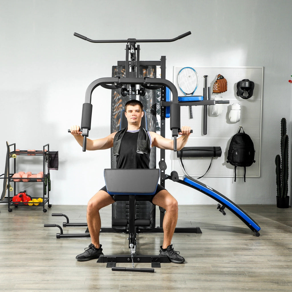 Set Palestra con Bilanciere e Panchetta ¨C Minimal ¨C Nero e Blu 65kg