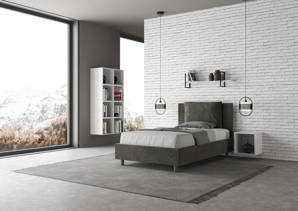 BS COM Letto una piazza e mezza senza rete imbottito 110x200 microfibra grigio