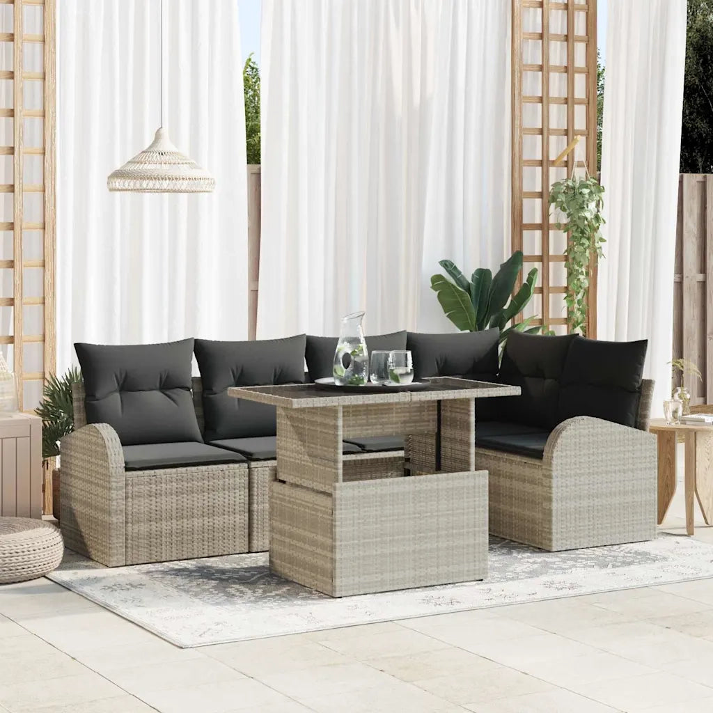 Set Divano da Giardino 6 pcs Grigio chiaro polyrattan