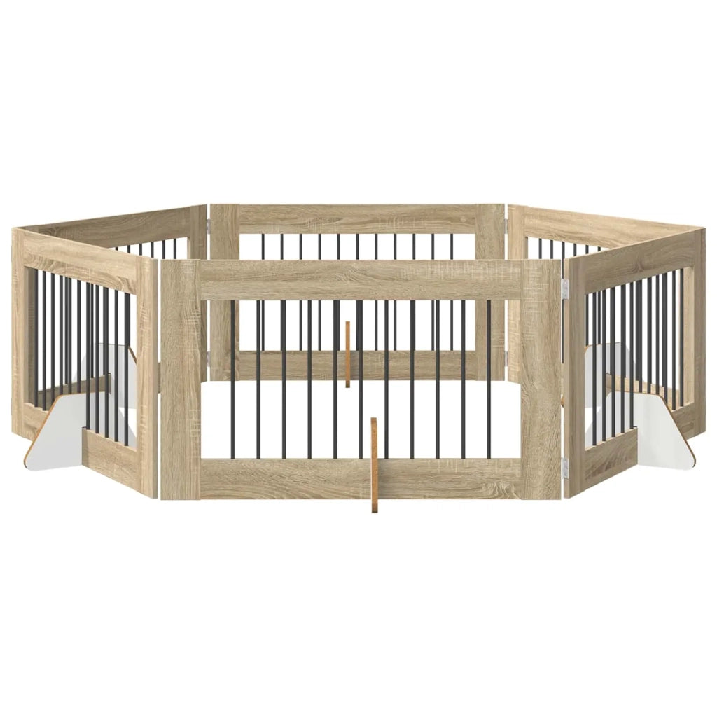 Cancello per cani pieghevole con supporti 6 pz Rovere Sonoma 892122