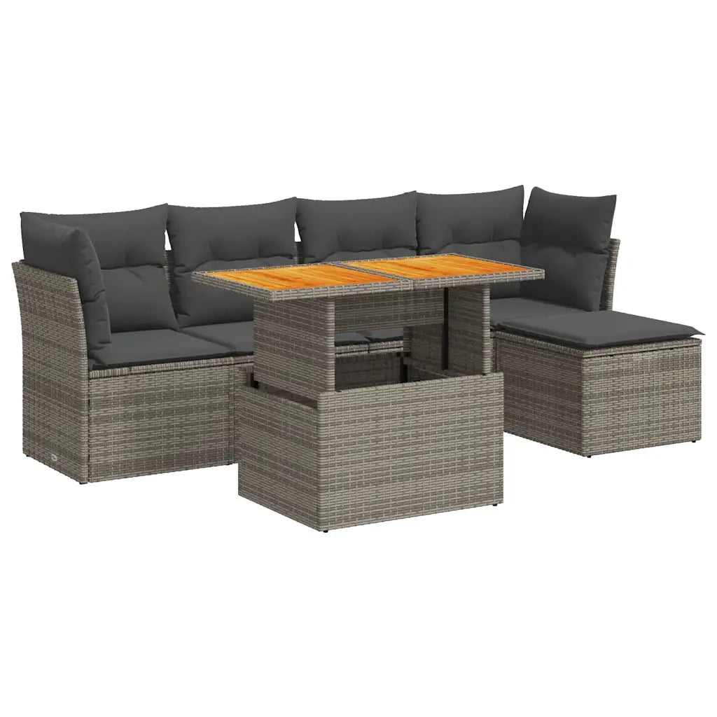 Set Divano da Giardino 6 pz con Cuscini Grigio in Polyrattan 3326916