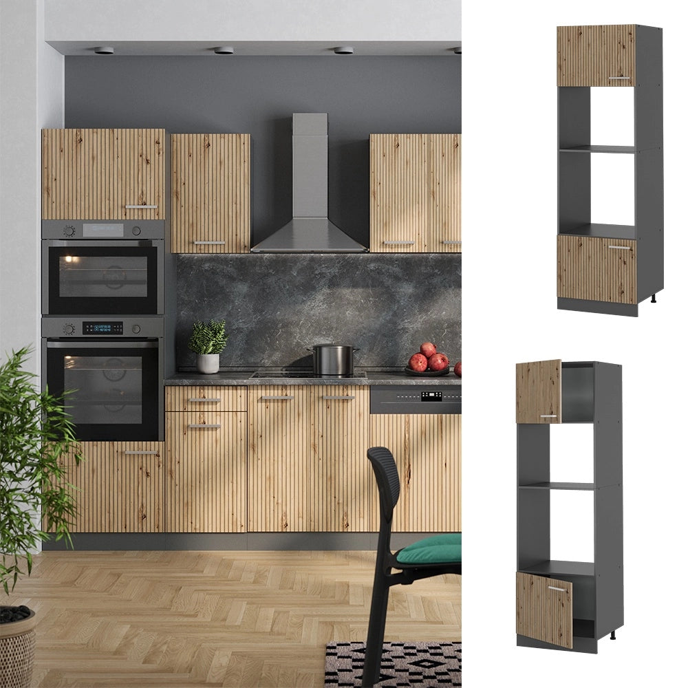 Mobile cucina microonde R-Line Rovere artigianale/Antracite 60 cm Vicco