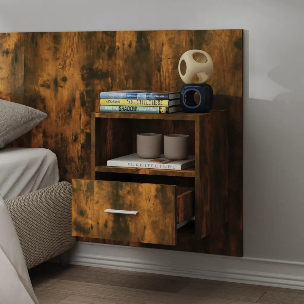 Comodino | Armadio da Notte | Mobiletto da notte a Muro Rovere Fumo
