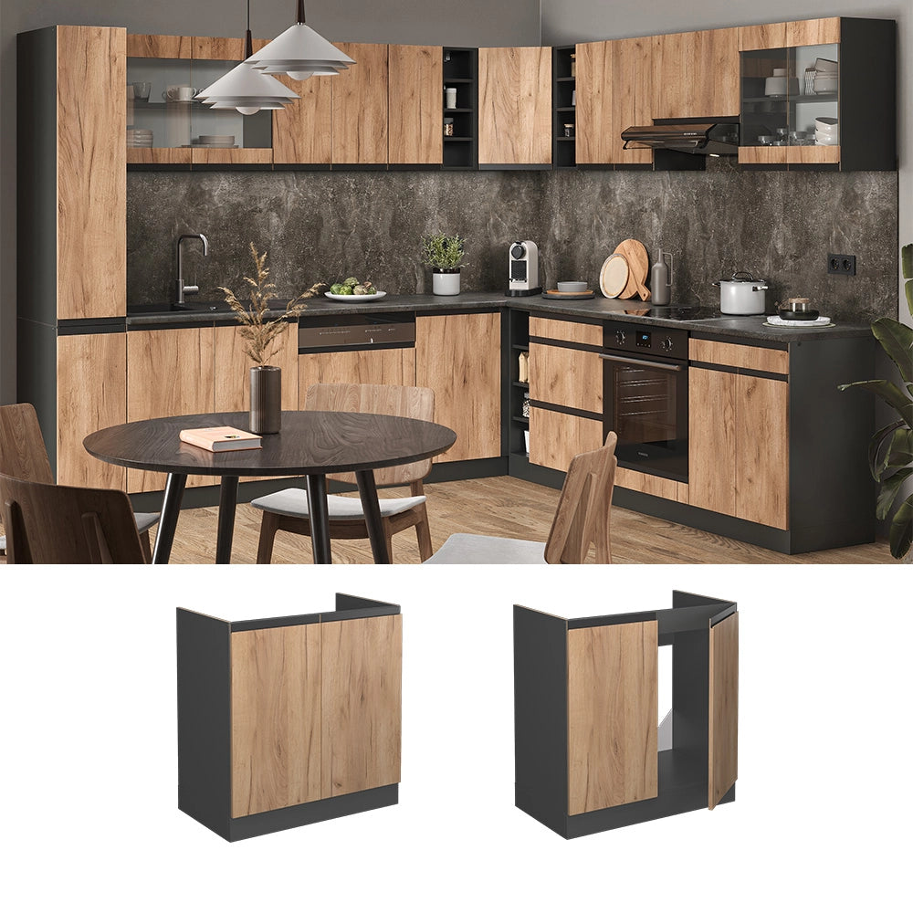 Vicco Mobile lavello cucina Quercia dorata 80 cm Marmo AP