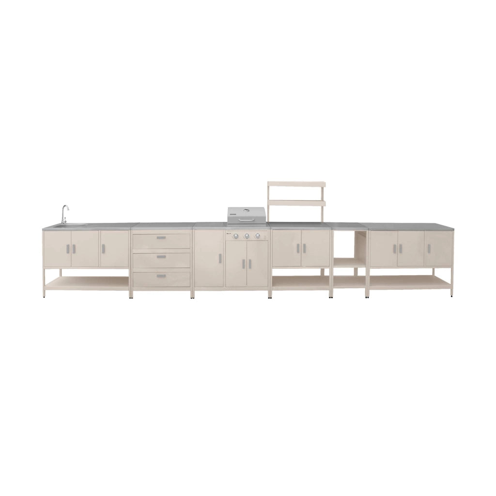 Modulo cucina da esterno con barbecue a gas a 3 bruciatori, 5 moduli,
