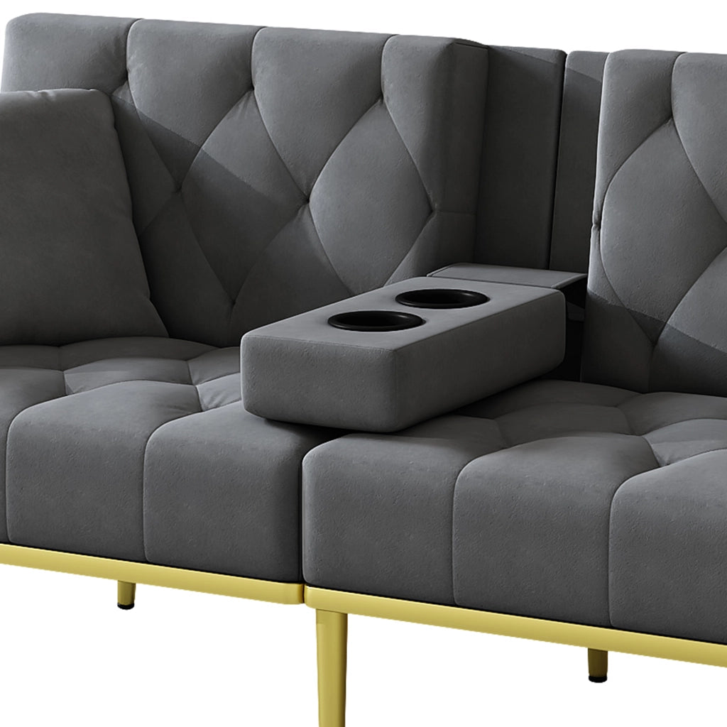 DIVANO LETTO multifunzione 175x80x73,5 cm velluto grigio con 2 cuscini
