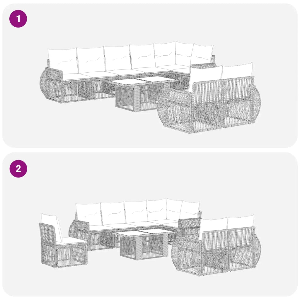 Set Divano da Giardino 9 pz Grigio e Grigio Scuro polyrattan 3436973