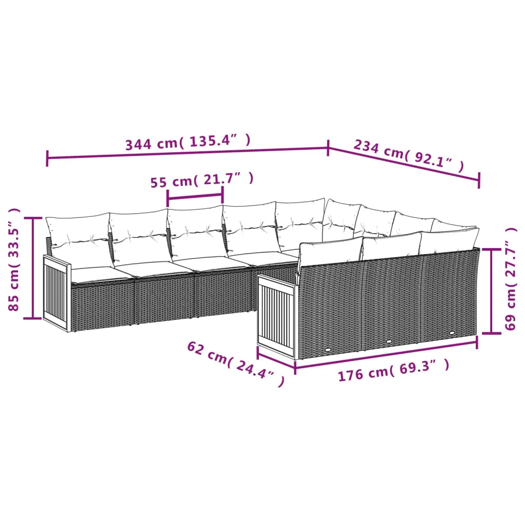 Set Divano da Giardino 10 pz con Cuscini Grigio in Polyrattan 3260422