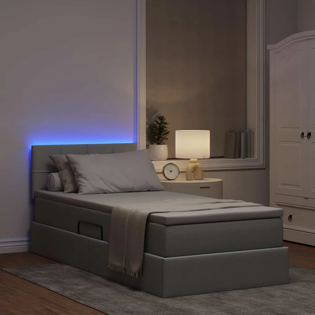 Letto con contenitore e LED Grigio chiaro 100 x 200 cm Tessuto 3371124