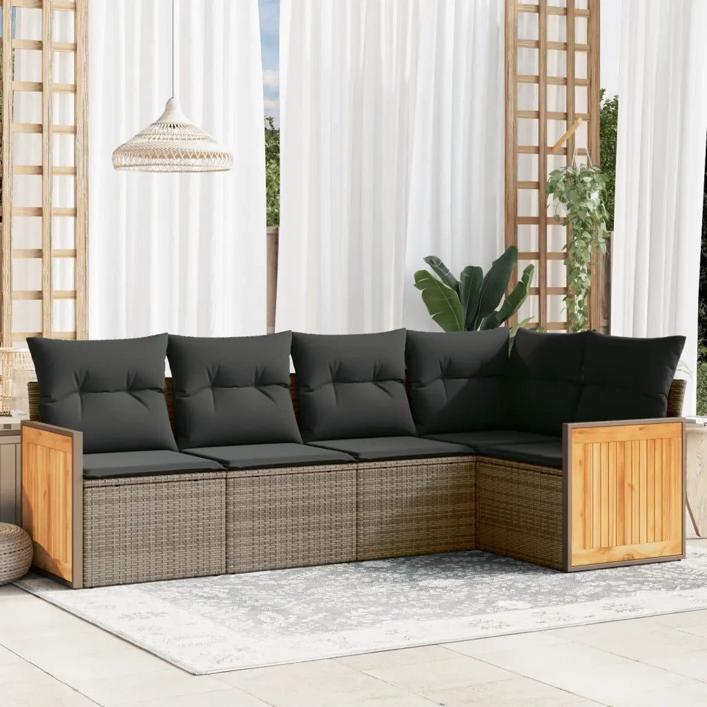 Set Divano da Giardino 5 pz con Cuscini Grigio in Polyrattan 3260030