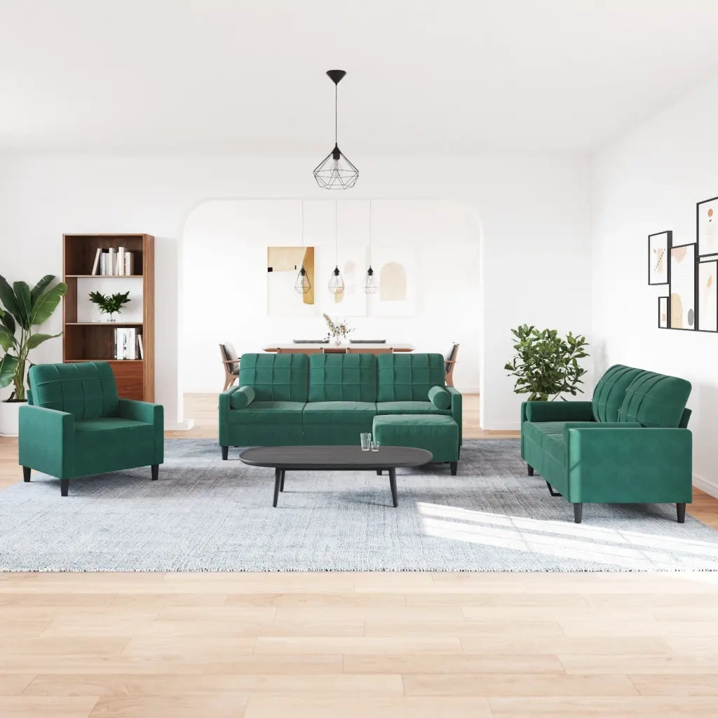 Set di Divani 4 pz con Cuscini e Rinforzi Verde scuro Velluto 3278383