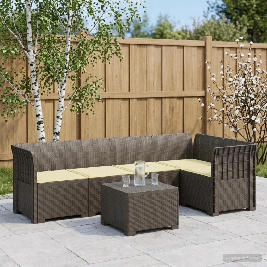 Divano da Giardino 5 Posti con Cuscini Stile Rattan PP 3444082