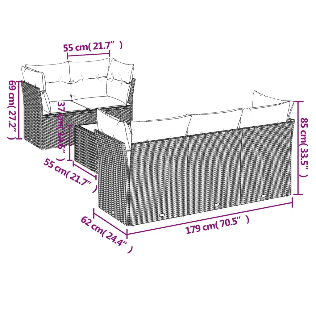 Set Divano da Giardino 6pz con Cuscini Grigio Chiaro Polyrattan 3249091