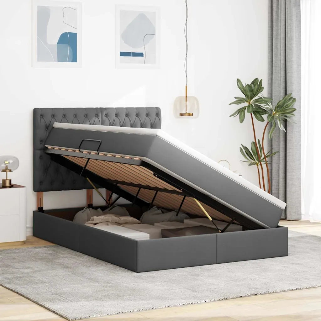 Letto con contenitore e LED con led Grigio scuro 140 x 190 cm
