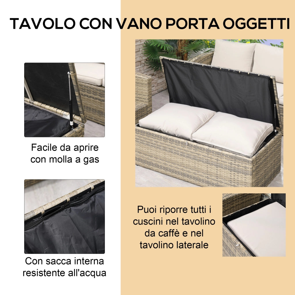 Set da Giardino 6 Pezzi in Rattan con Divani e Poltrone ¨C Zephmum ¨C Beige