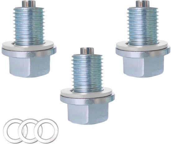 Olio Drenaggio a Vite M14 x 1,5 - Vite Magnetica per Olio - Gomma di Sigillatura - Per Auto/Auto da Diporto/Motori - Resistente A3 Acciaio - 3 Pezzi - Vite di Drenaggio