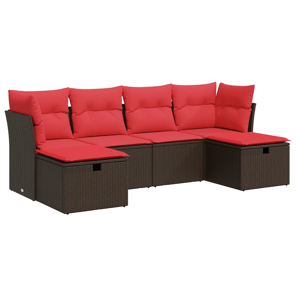 Set Divano da Giardino 6 pz con Cuscini Marrone in Polyrattan 3325330