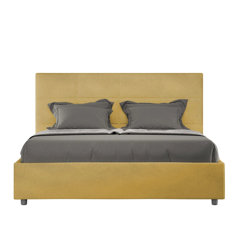 Letto imbottito Matrimoniale francese 140x210 cm Mika - Con rete,Microfibra,Ocra