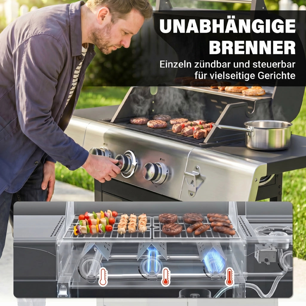 Barbecue a Gas 3 Bruciatori ¨C Minimal ¨C 109x50x109 cm Nero