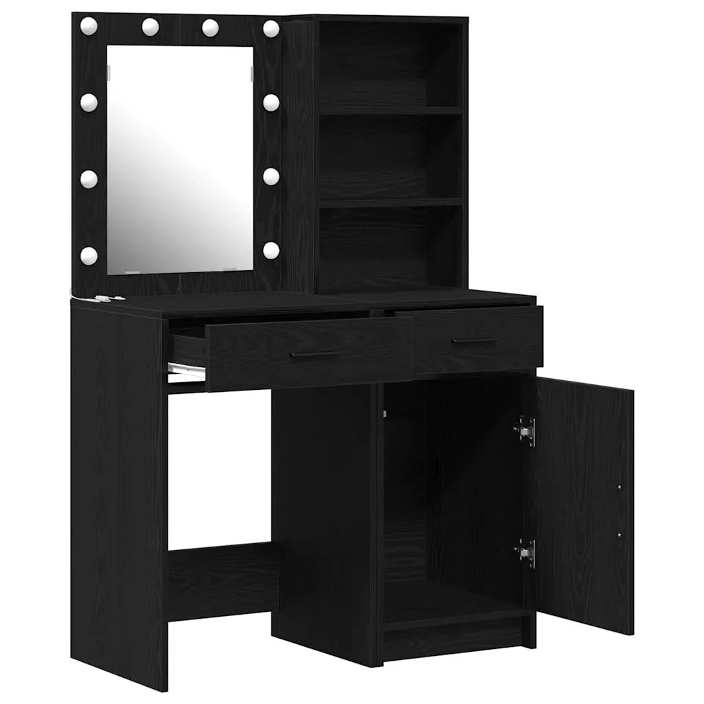 Set da tavolo da trucco con LED con cassetto 2 pcs Rovere Nero 3334273
