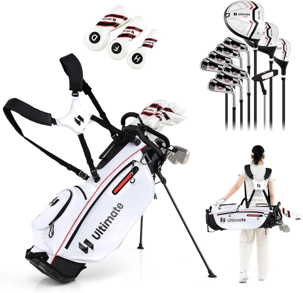 Set Completo di Mazze da Golf con Sacca a Treppiede, Include con Driver 1 da 460CC, Legno 3, Ibrido, Ferri 5, 6, 7, 8, 9, P, S, Putter e Copertura Antipioggia per Destrimani